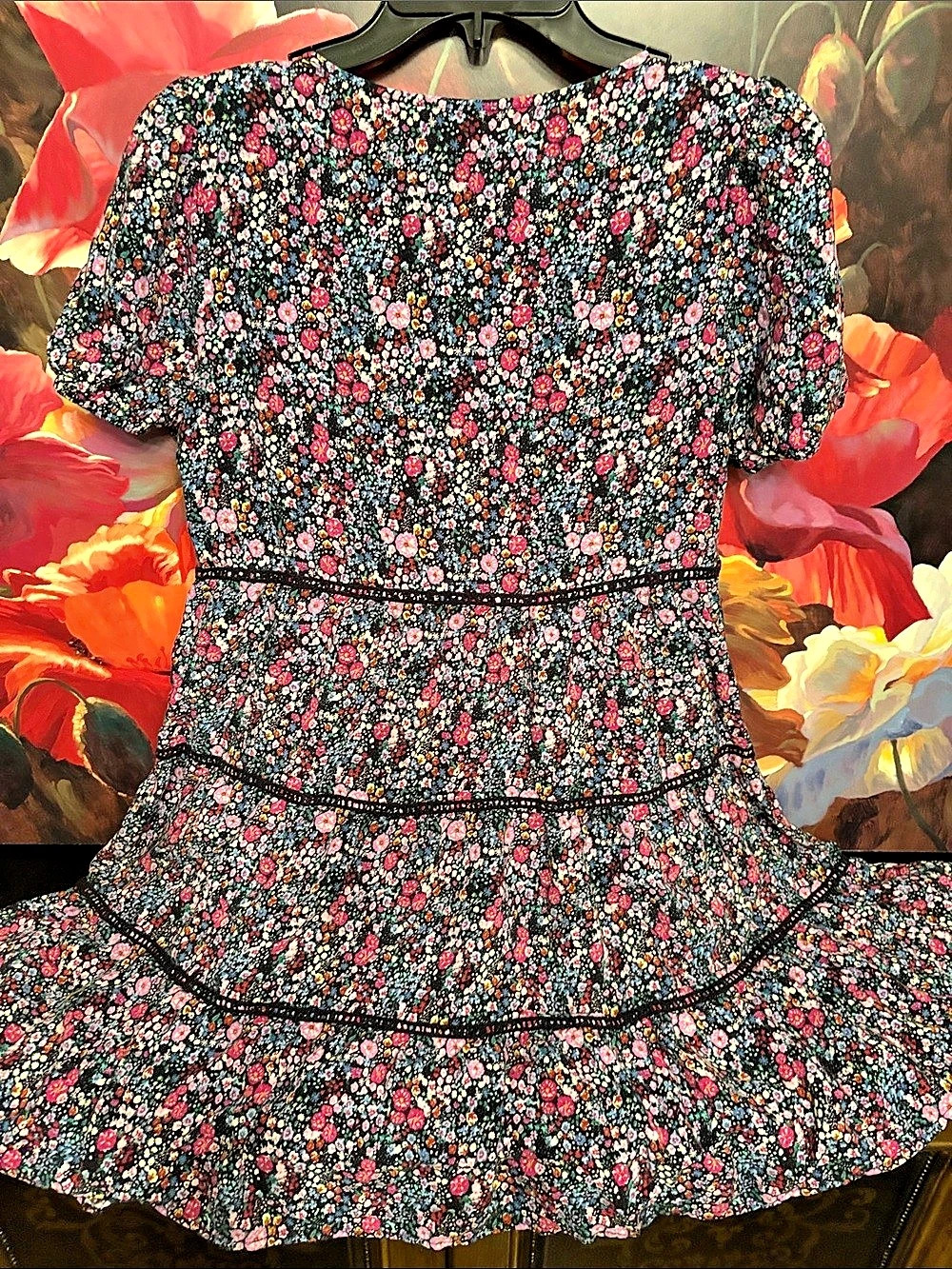 Wild Fable Floral Mini Dress in Black & Pink Size Medium Like New